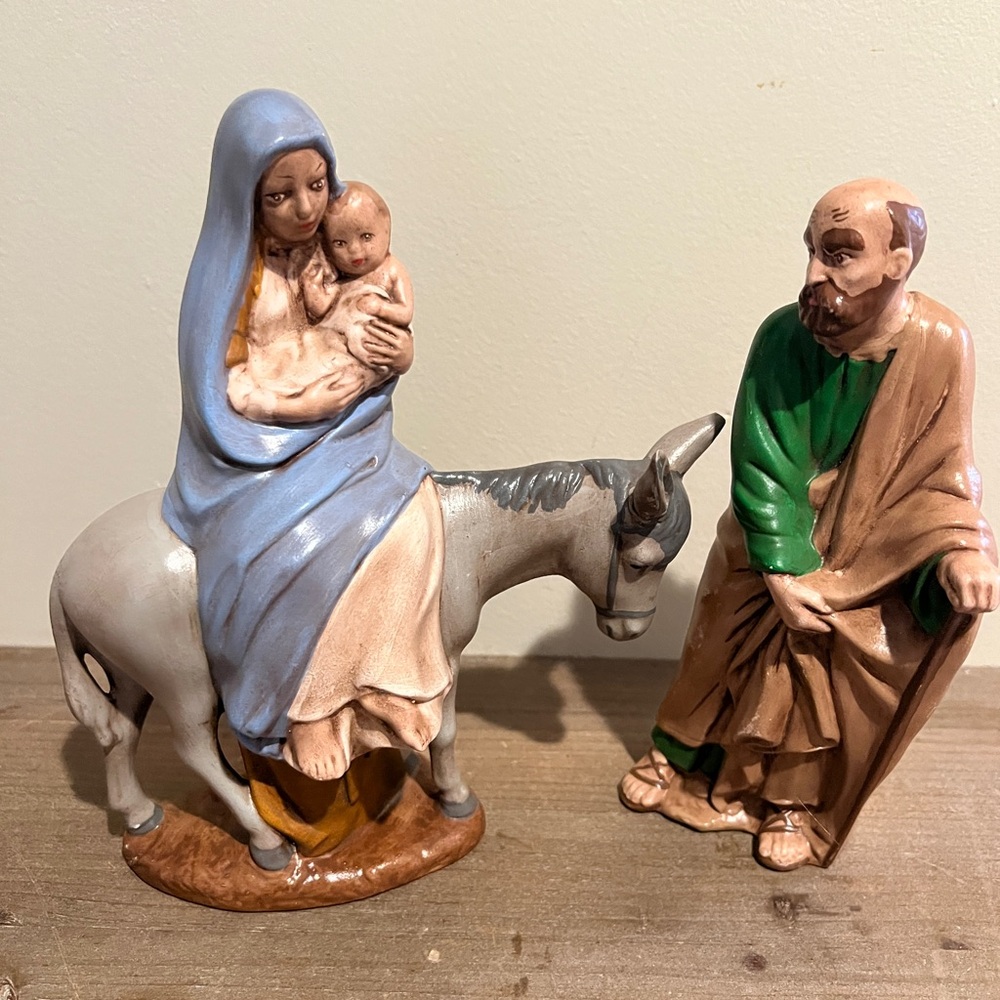 Vintage Holland Molds Nativity Set Mary and Joseph with baby on donkey